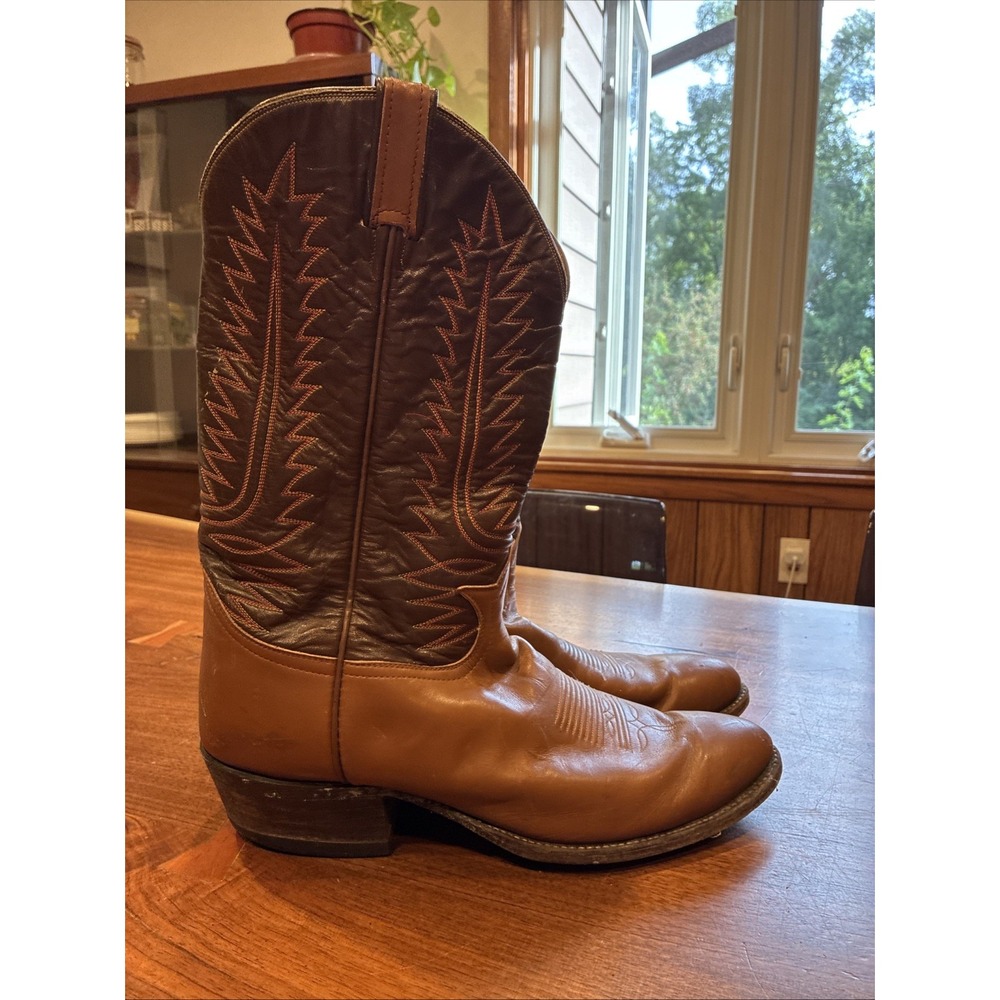 Vintage Tony Lama Black Label Brown Leather Western Cowboy Boots Men's 13